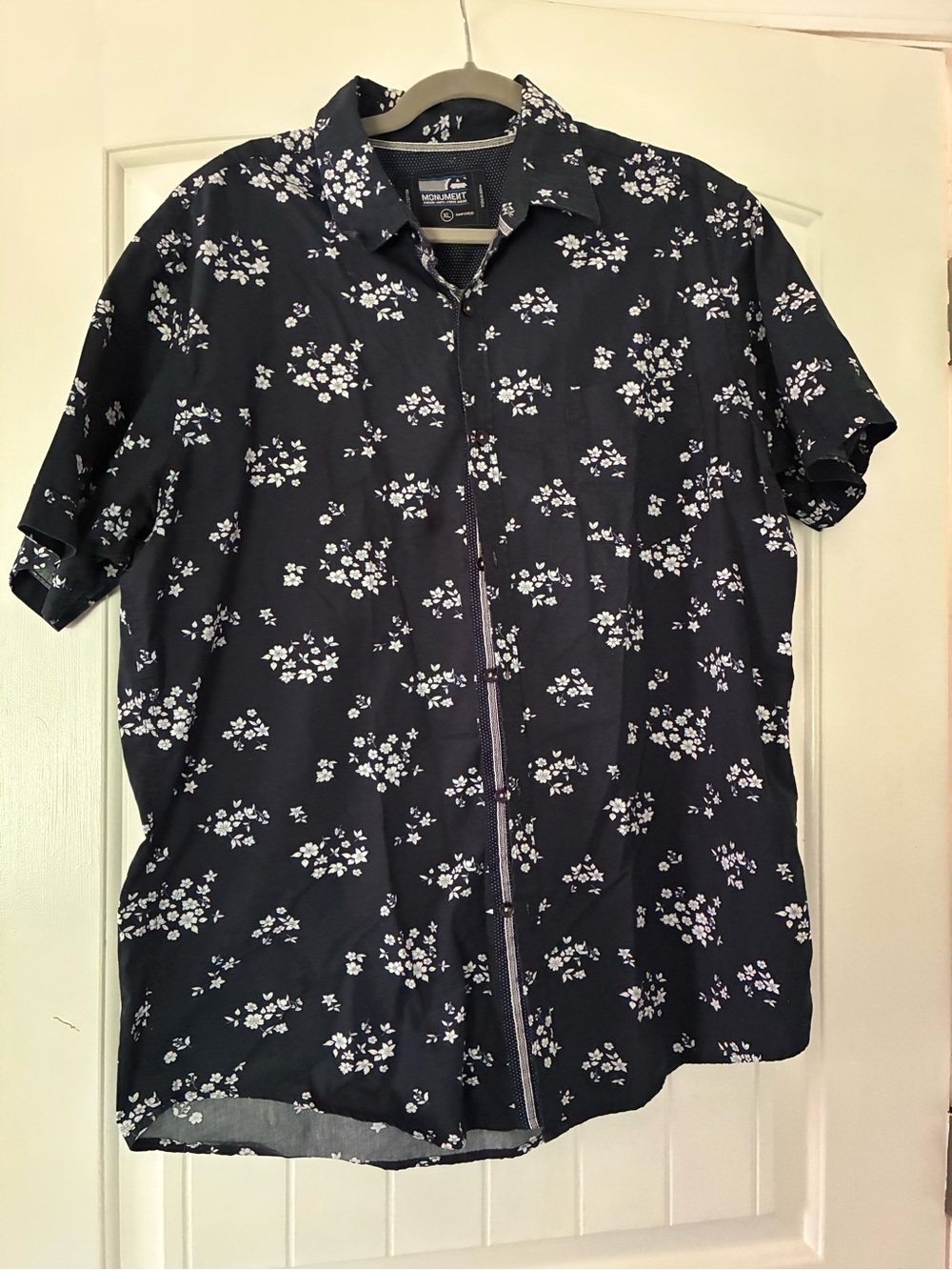 Men's Short-Sleeve Navy Floral Button-Down Shirt